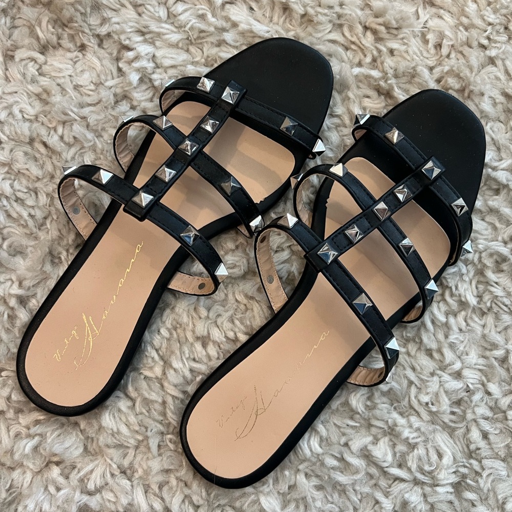 Black Studded Slide Sandals